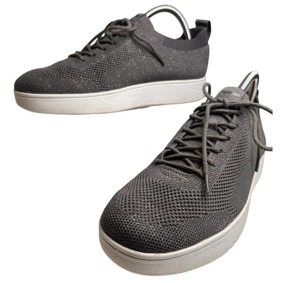 FitFlop Women 7.5 Rally Knit Trainer Sneakers Metallic Gray Shimmer Activewear - Picture 1 of 16